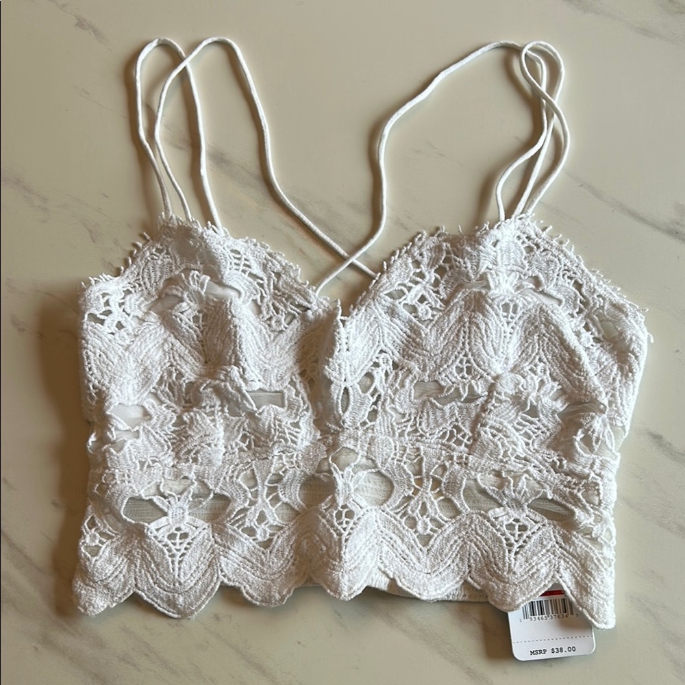 Free People White Lace Cropped Cami Top XS - NWT